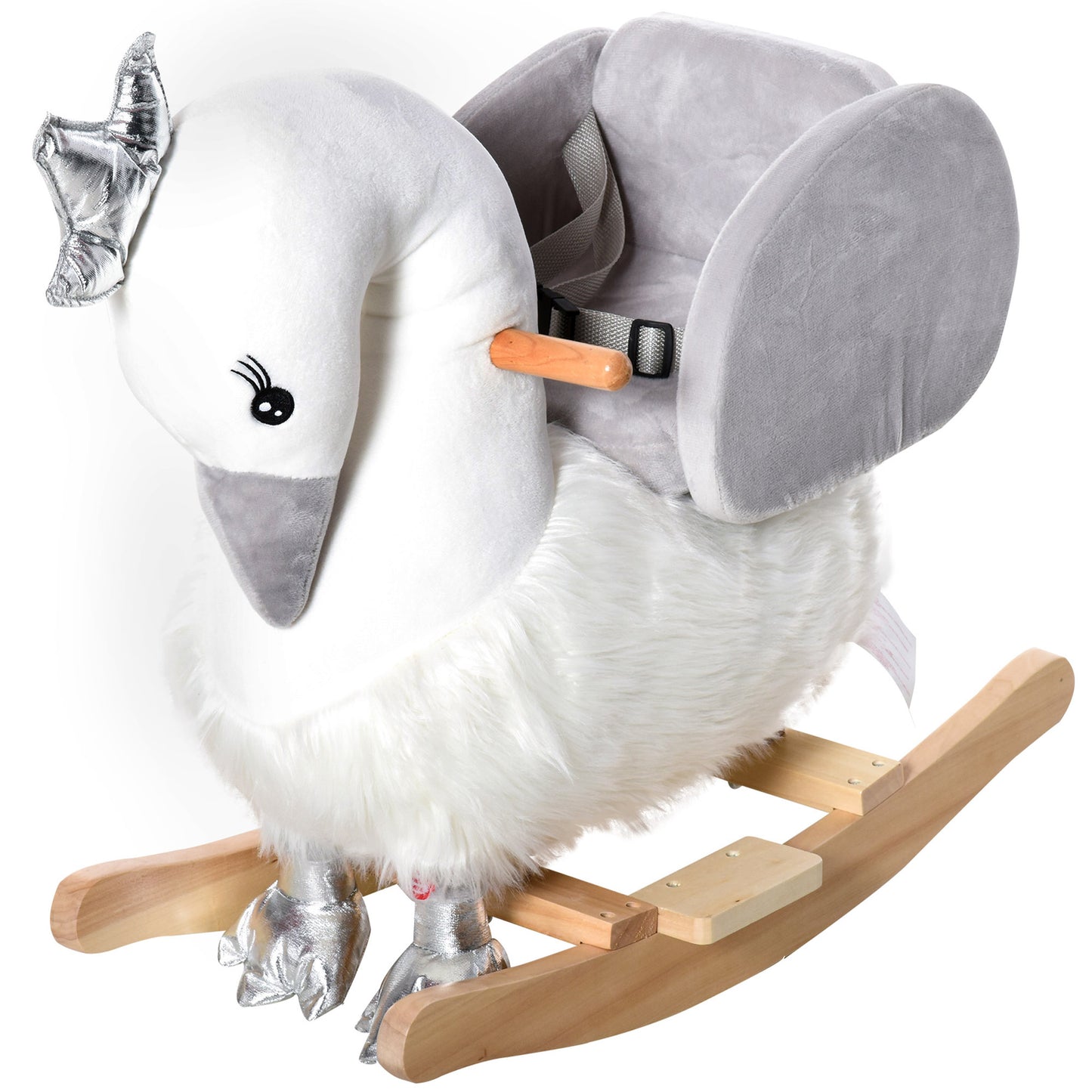 Kids Rocking Horse, Children Plush Ride On Swan Animal Rocker w/