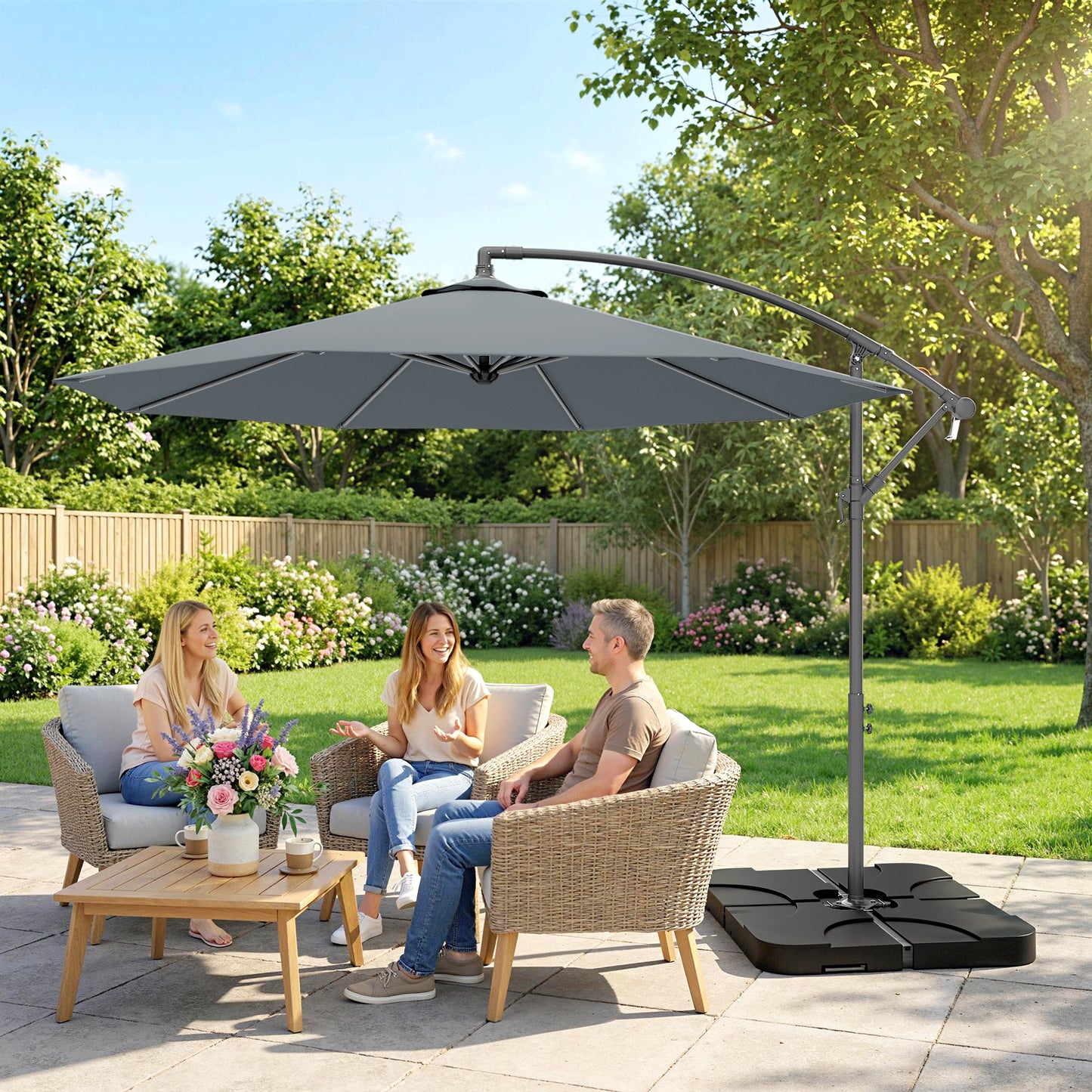 3m Overhanging Parasol, with Base, Weights and Cover