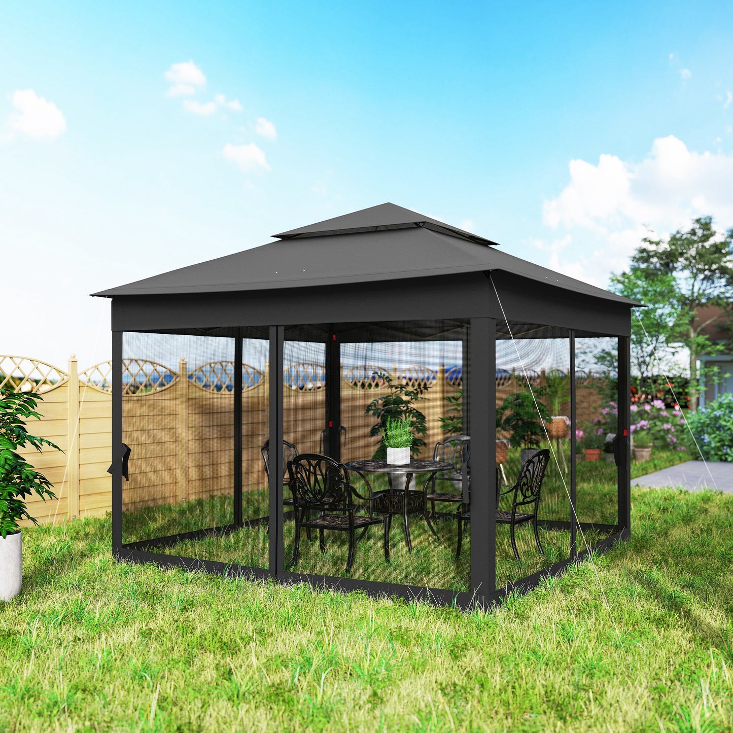 3 x 3(m) Pop Up Gazebo, Double-roof Garden Tent with Netting (1)