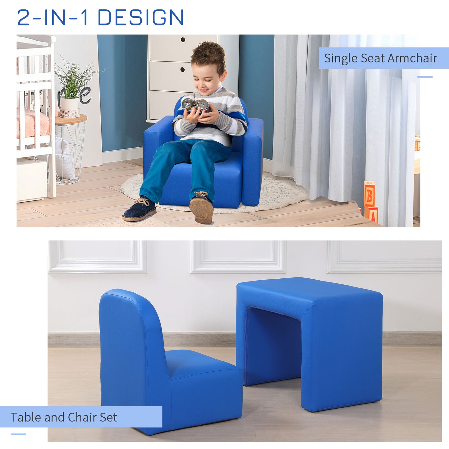 2 In 1 Toddler Sofa Chair,  48 x 44 x 41 cm, for Game Relax Playroom
