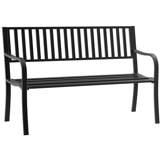 Metal Garden Bench Loveseat with Slatted Seat