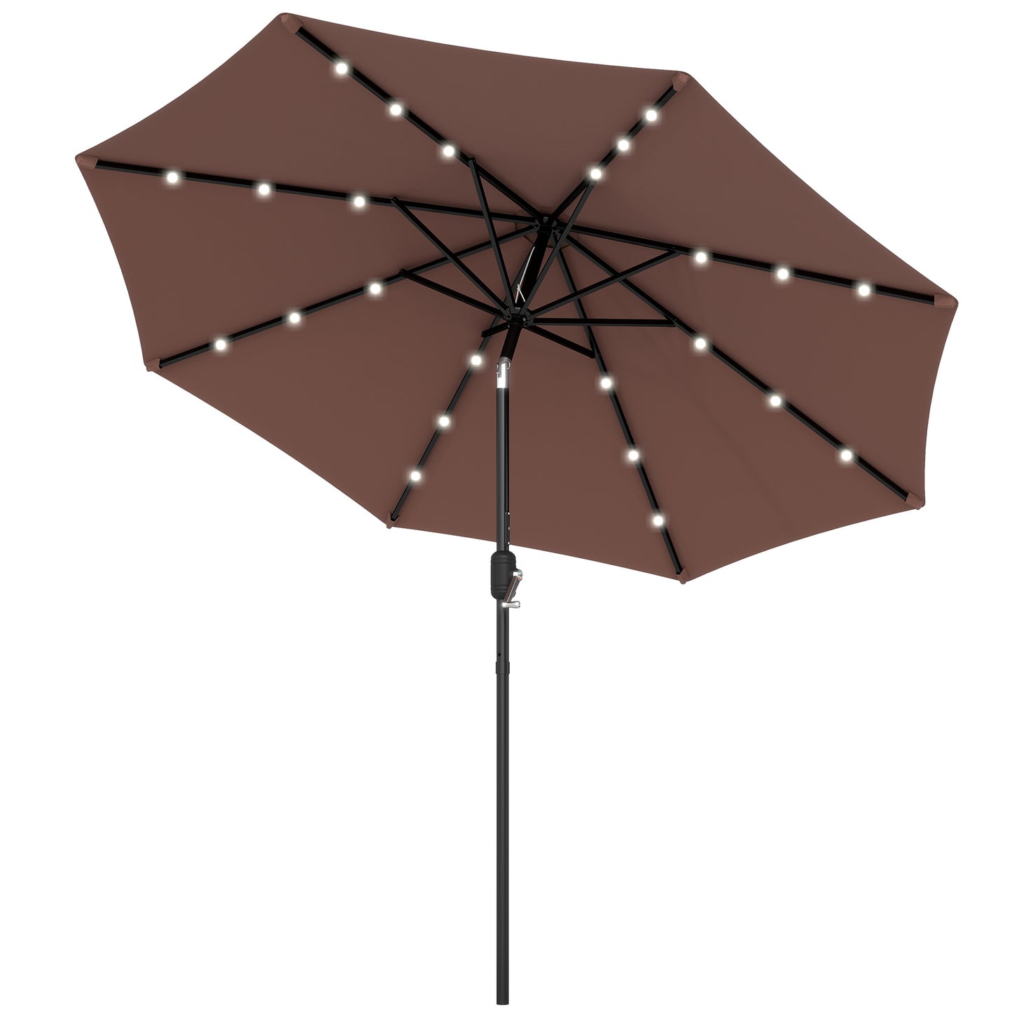 Φ2.7m Garden 24 LED Light Parasol Solar Outdoor Tilt Sun Umbrella