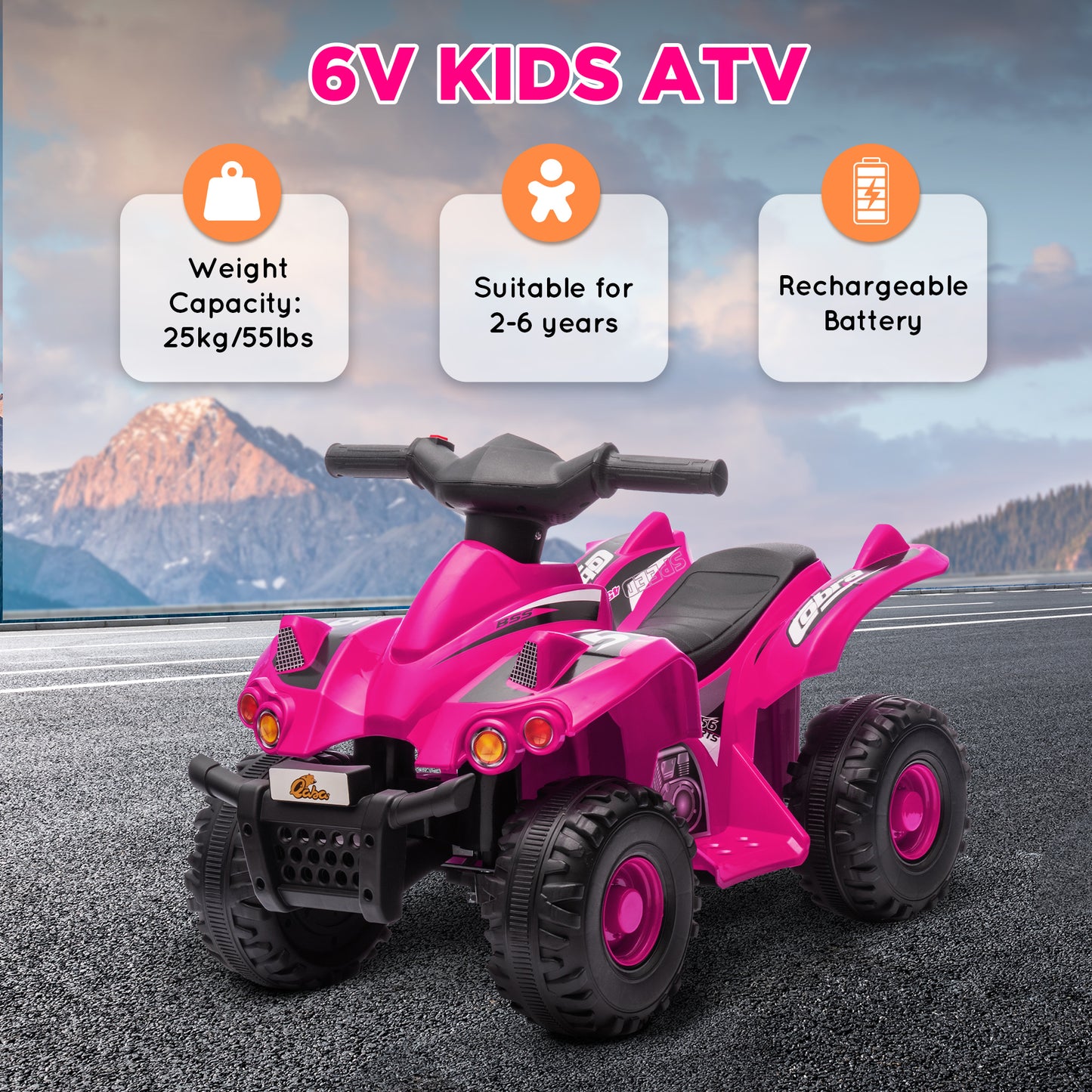 6V Kids Electric Quad Bike w/ Music, Forward Function, for 2-6 Years