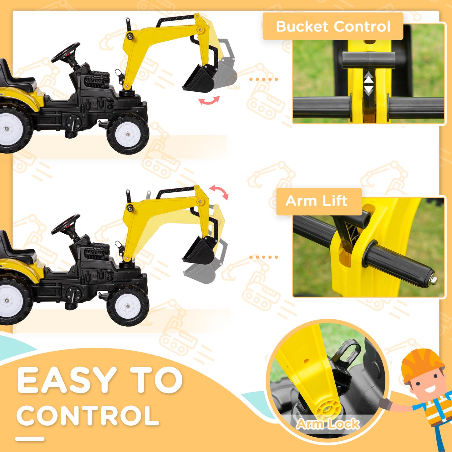 Kids Ride on Digger Pedal Go Kart Pretend Play Construction No
