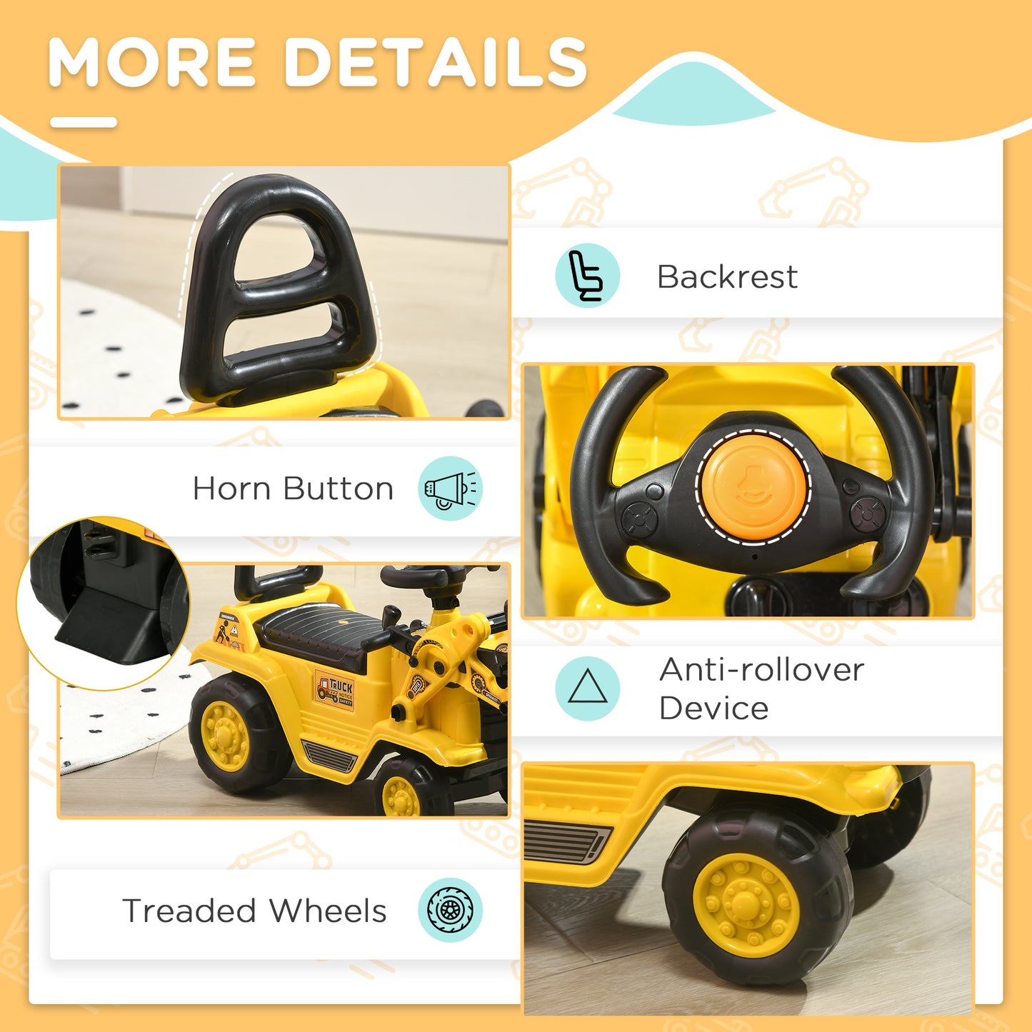 Ride On Tractor, 3 in 1 Ride On Excavator Toy