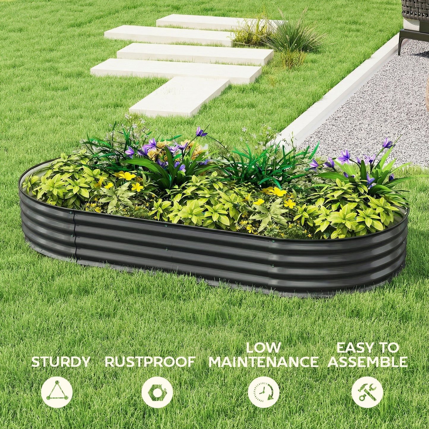 Galvanised Raised Garden Bed, Metal Planter Box with Safety Edging (7)
