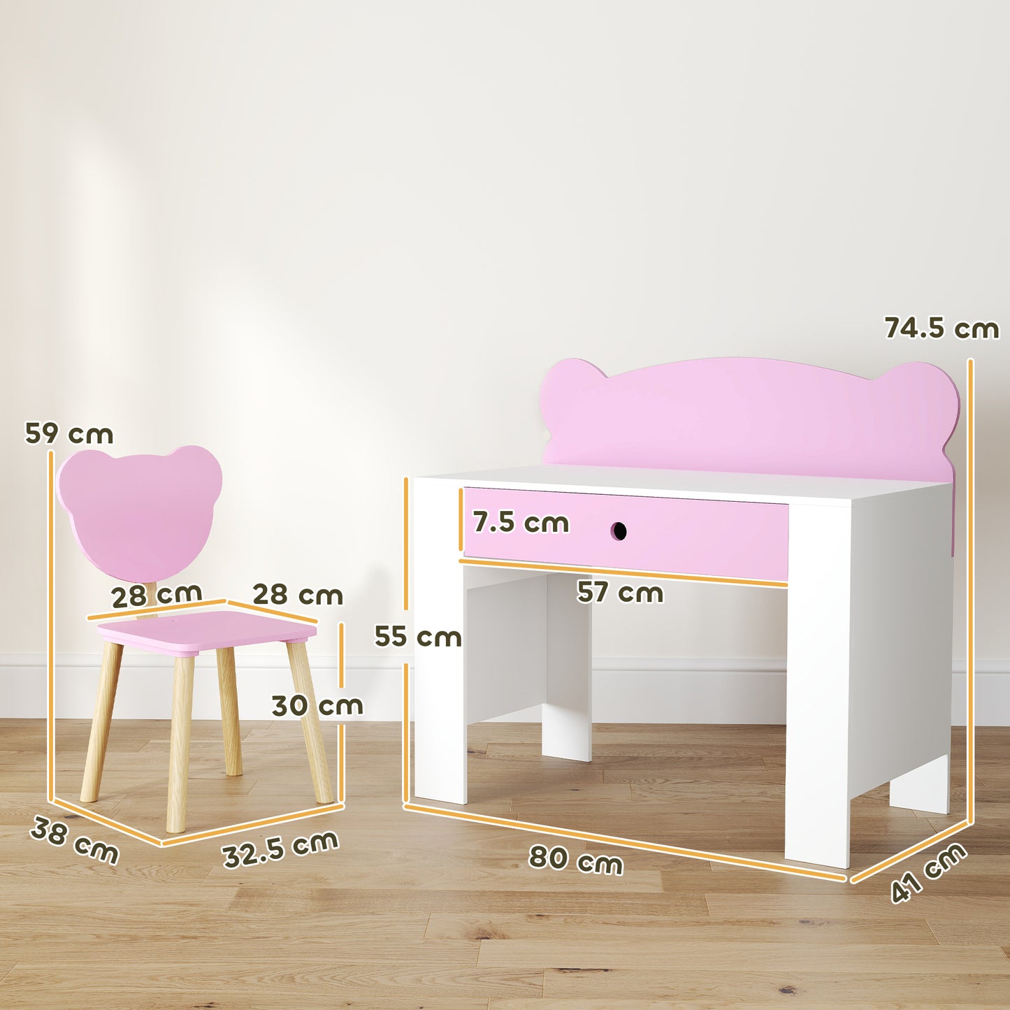 Kids Desk and Chair Set with Drawer for Drawing, Reading