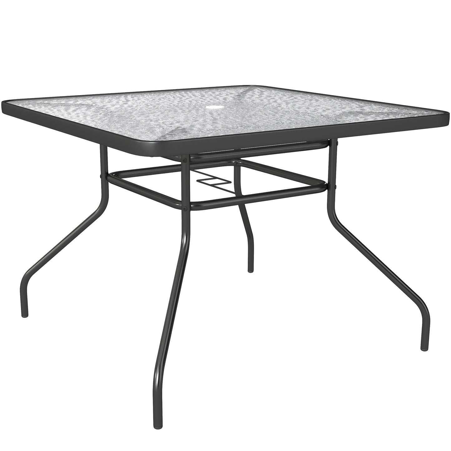 Square Garden Dining Table with Tempered Glass Top & Umbrella Hole (1)