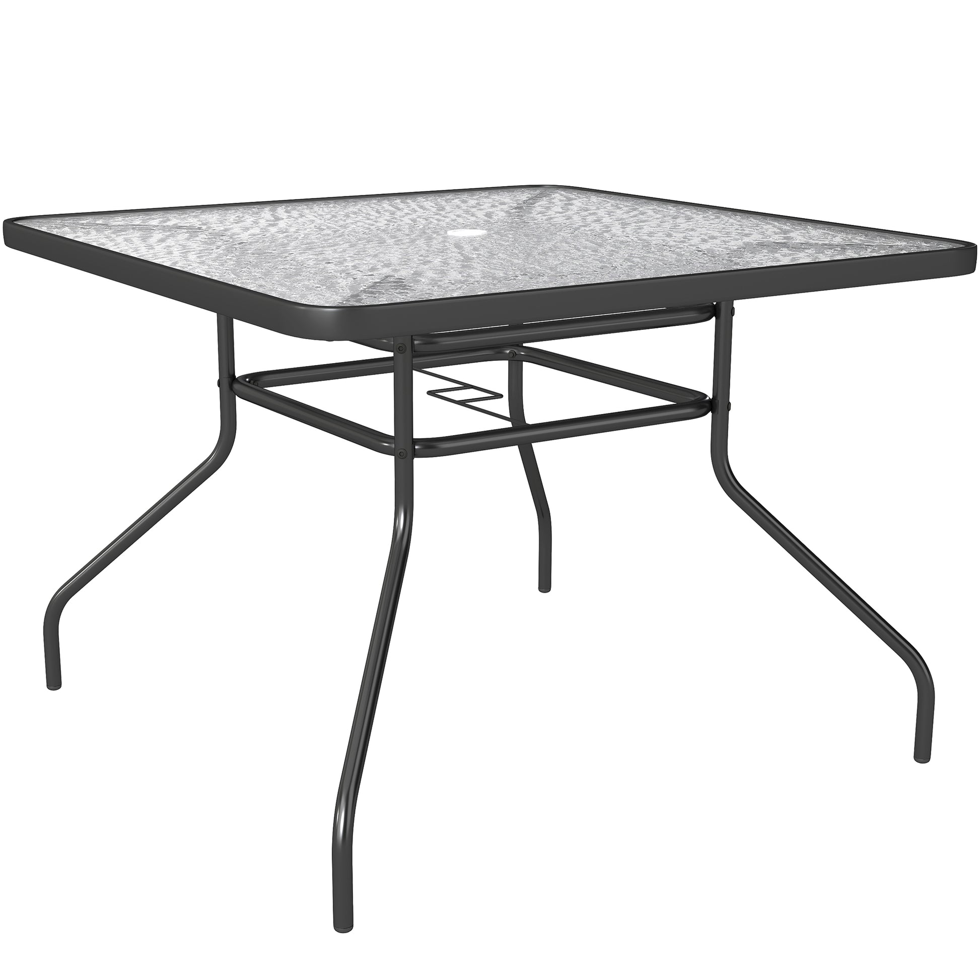 Square Garden Dining Table with Tempered Glass Top & Umbrella Hole (1)