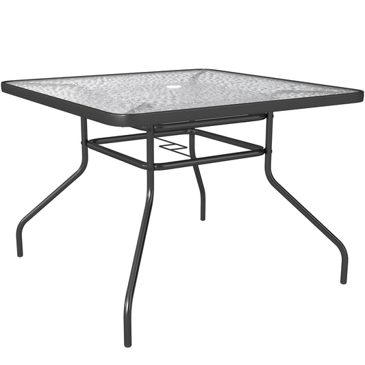 Square Garden Dining Table with Tempered Glass Top & Umbrella Hole (1)