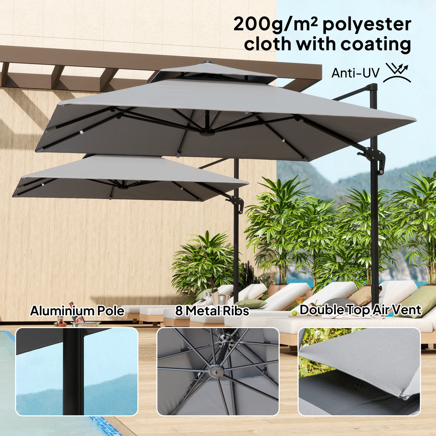 3 x 3(m) Cantilever Parasol with Aluminium Frame, Crank and Tilt