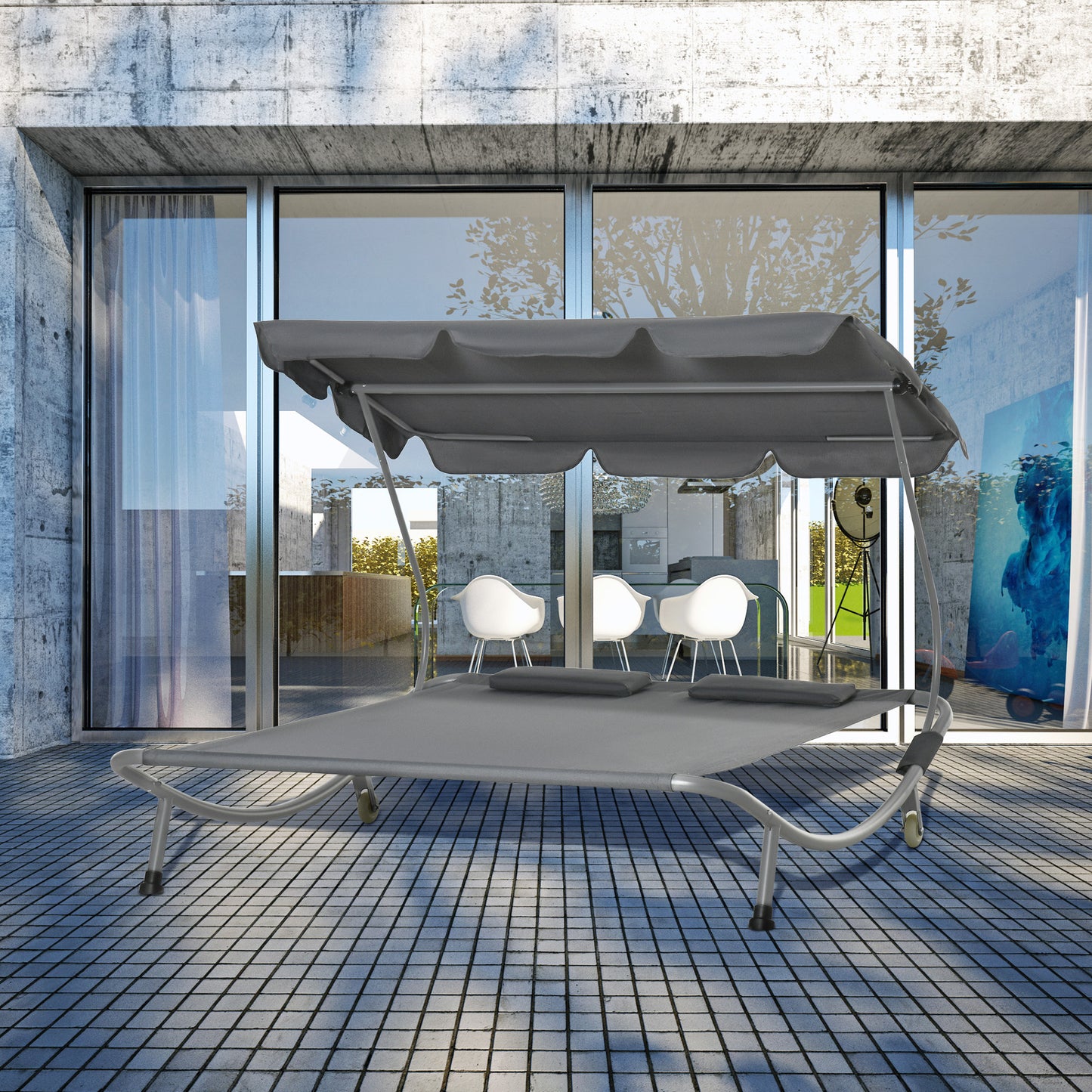 Double Sun Lounger with Adjustable Detachable Canopy