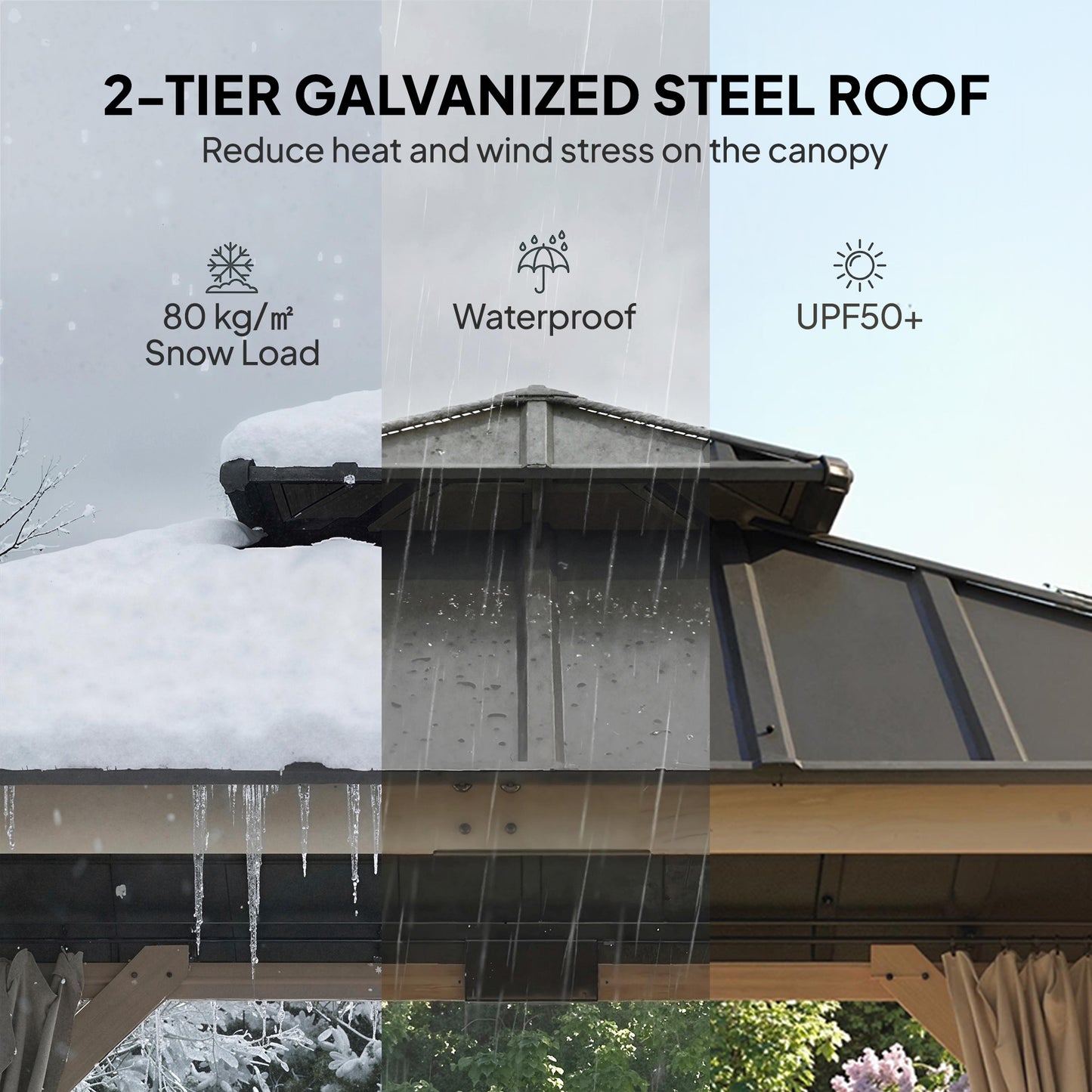 3 x 3 m Outdoor Hardtop Gazebo Canopy with 2-Tier Steel Roof