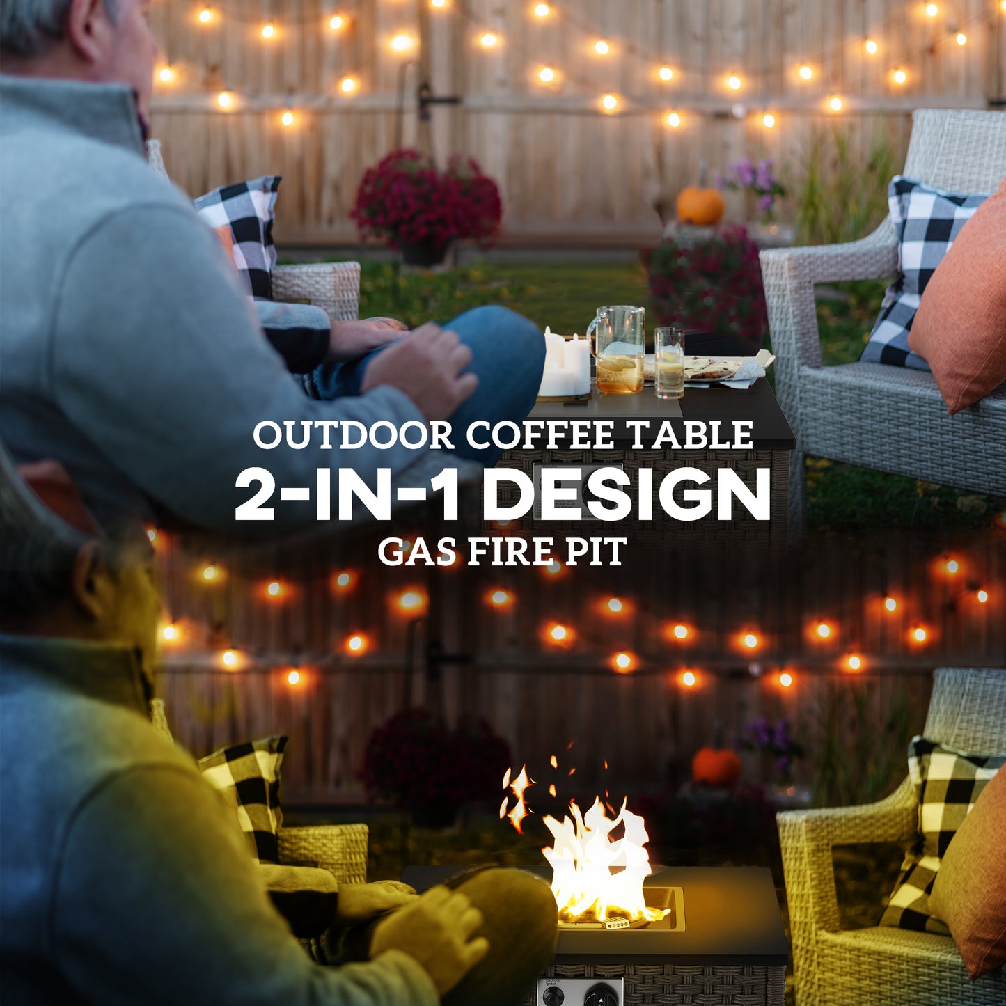 Rattan Gas Fire Pit Table for Garden