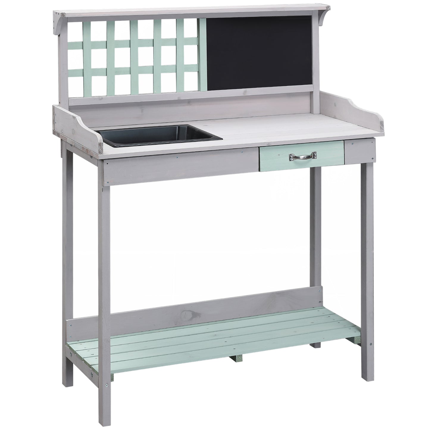 Garden Potting Table with Sink, Blackboard and Drawer