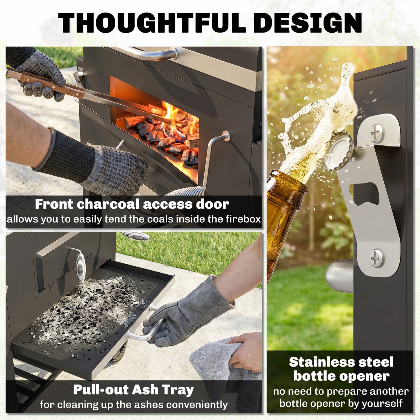 Charcoal Grill, with Height-Adjustable Coal Pan