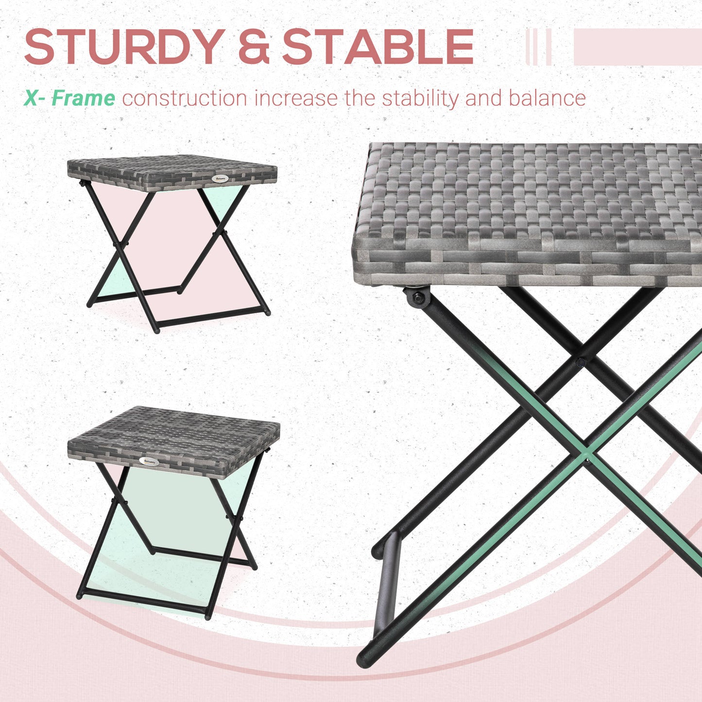 Square PE Wicker Rattan Folding Table