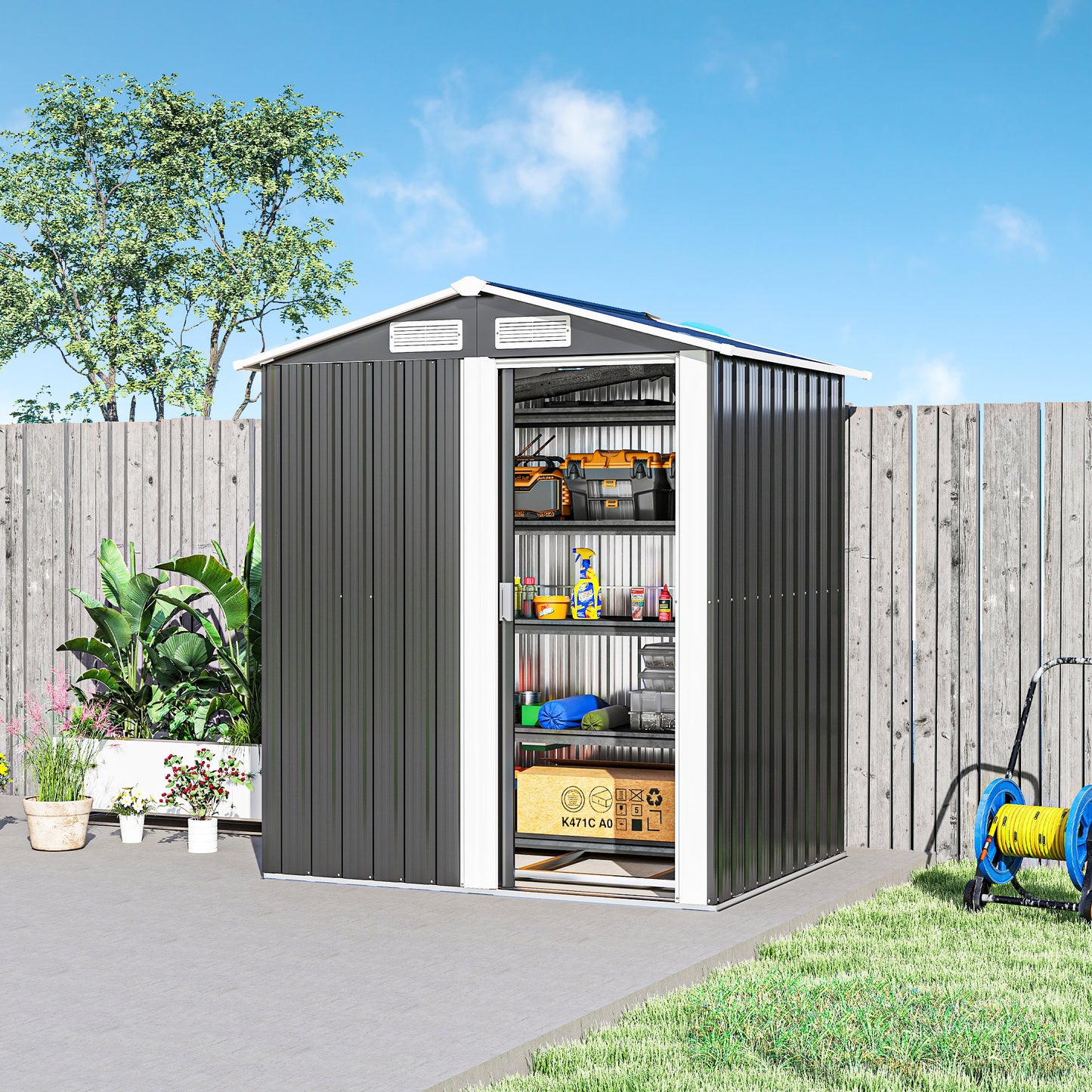 Garden Metal Tool Storage Shed with Sliding Door
