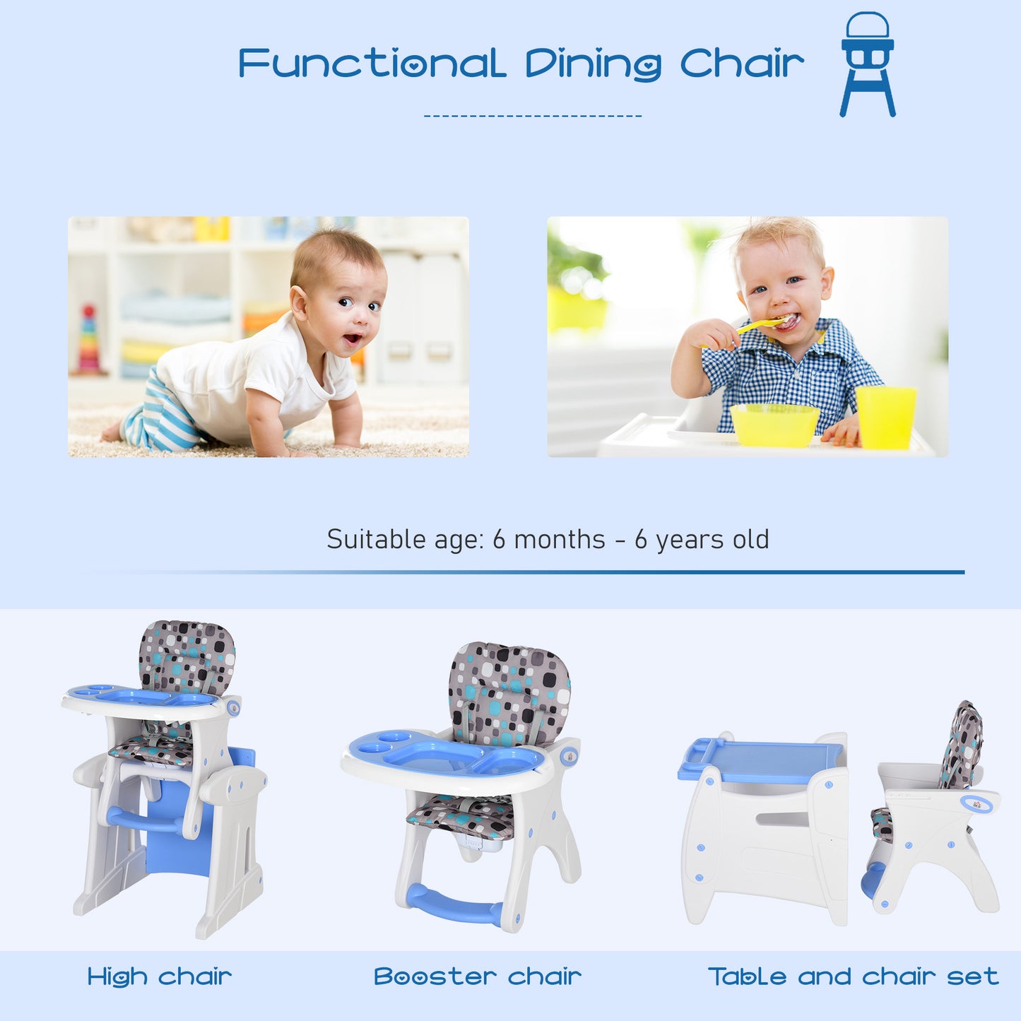 2 in 1 Convertible Baby High Chair Toddler Table Chair Infant