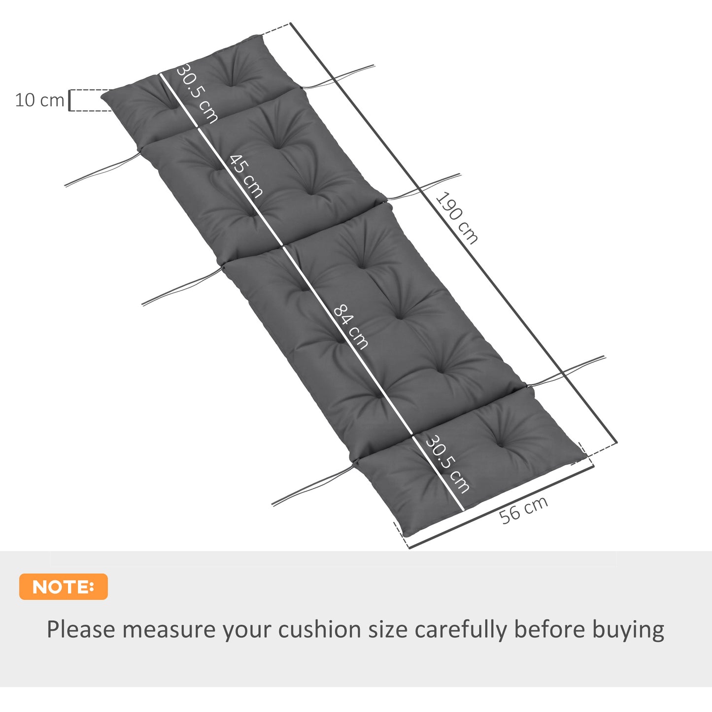 Sun Lounger Cushion Only, 190 x 56 x 10 cm Garden Lounge Chair