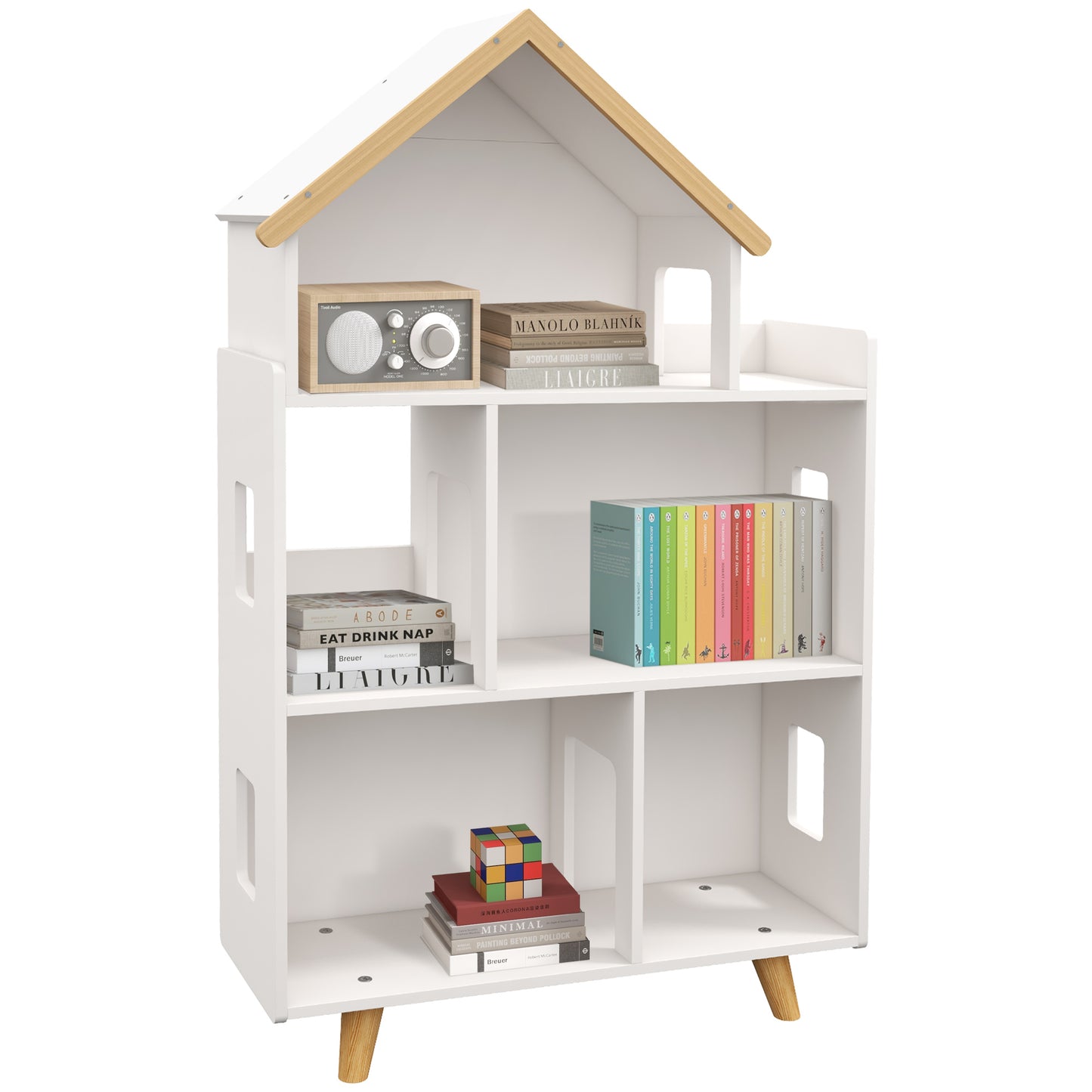 Three-Tier Toy Storage Shelf, Kids Bookcase, with Six Cubes