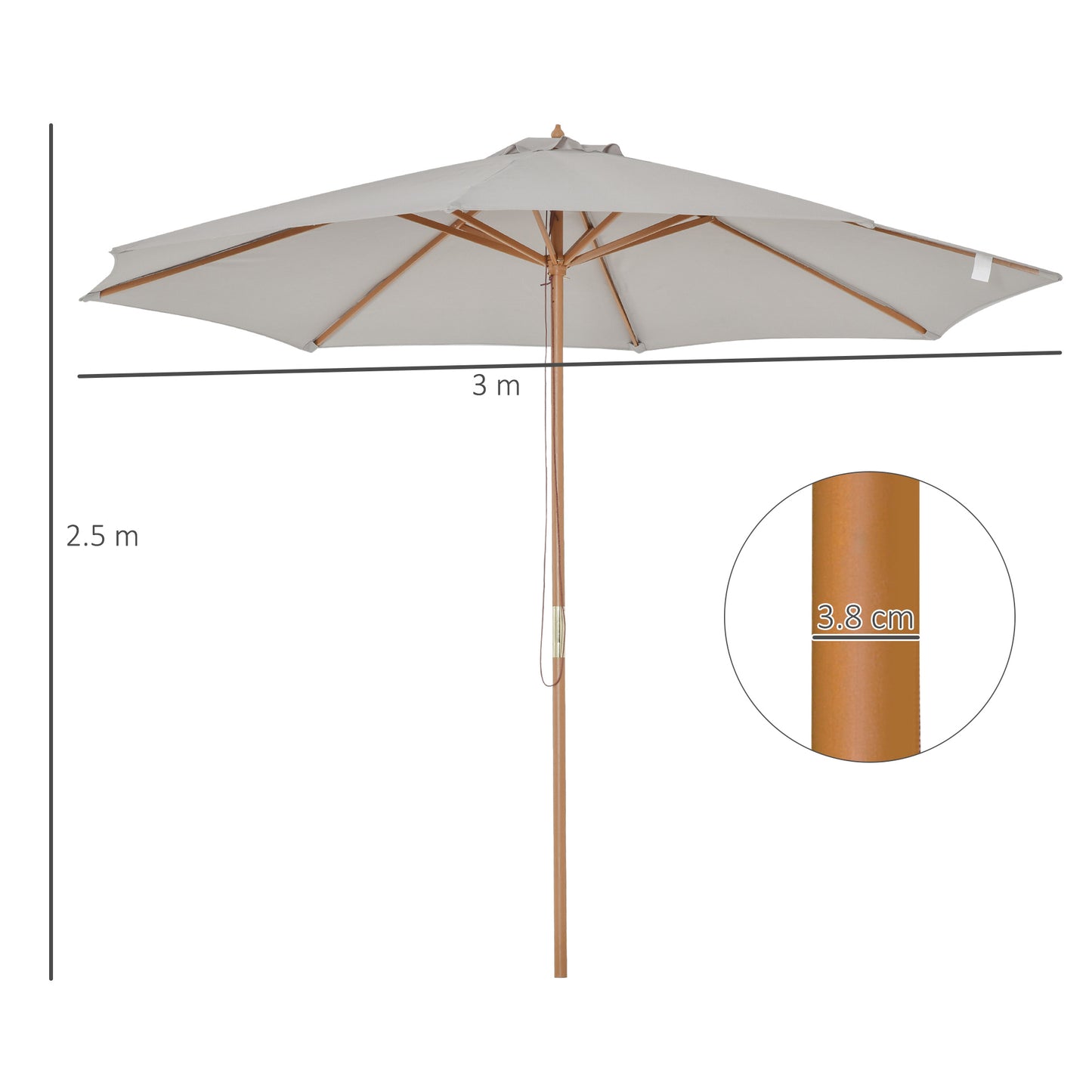 3(m) Garden Parasol, Pulley Operated Patio Umbrella