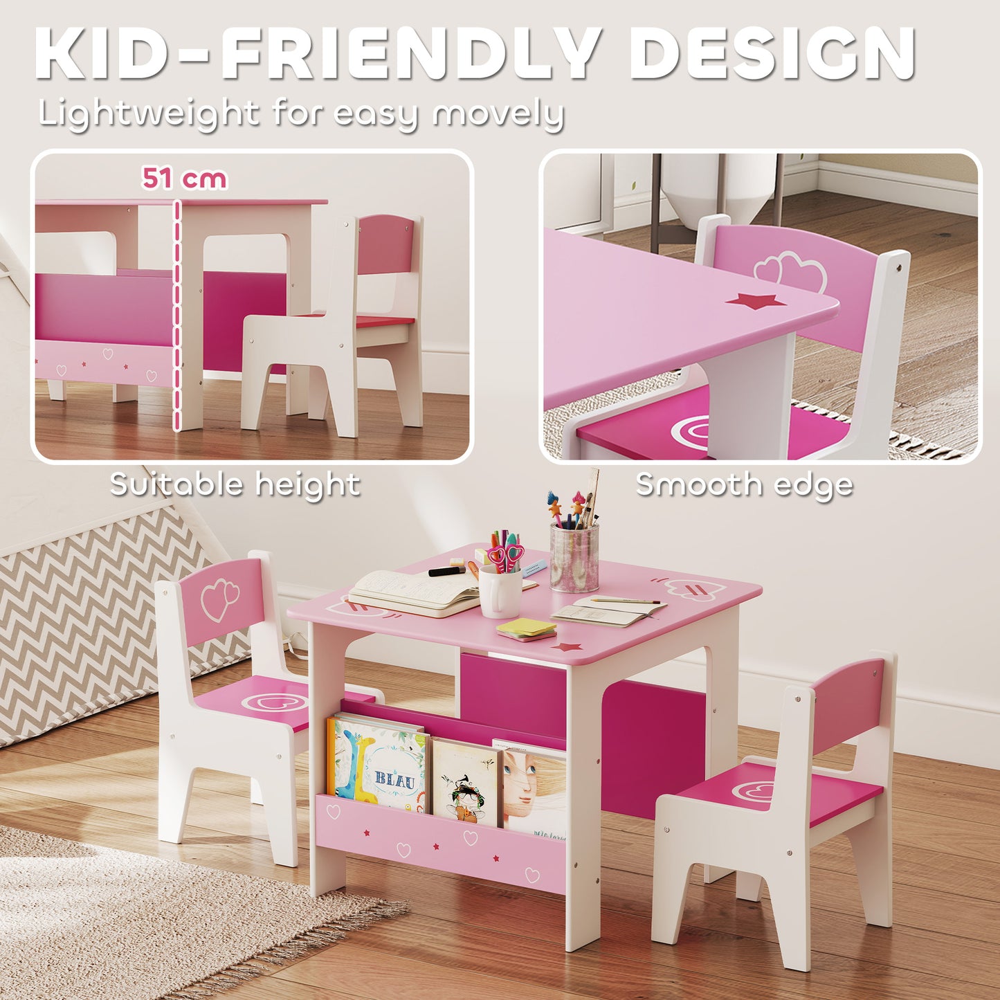 3 Pieces Kids Table and Chair Set