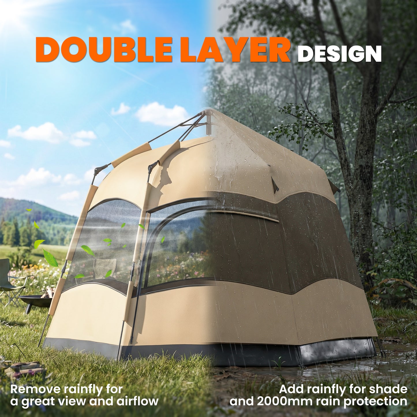 Double Layer Instant Pop Up Tent with Rainfly