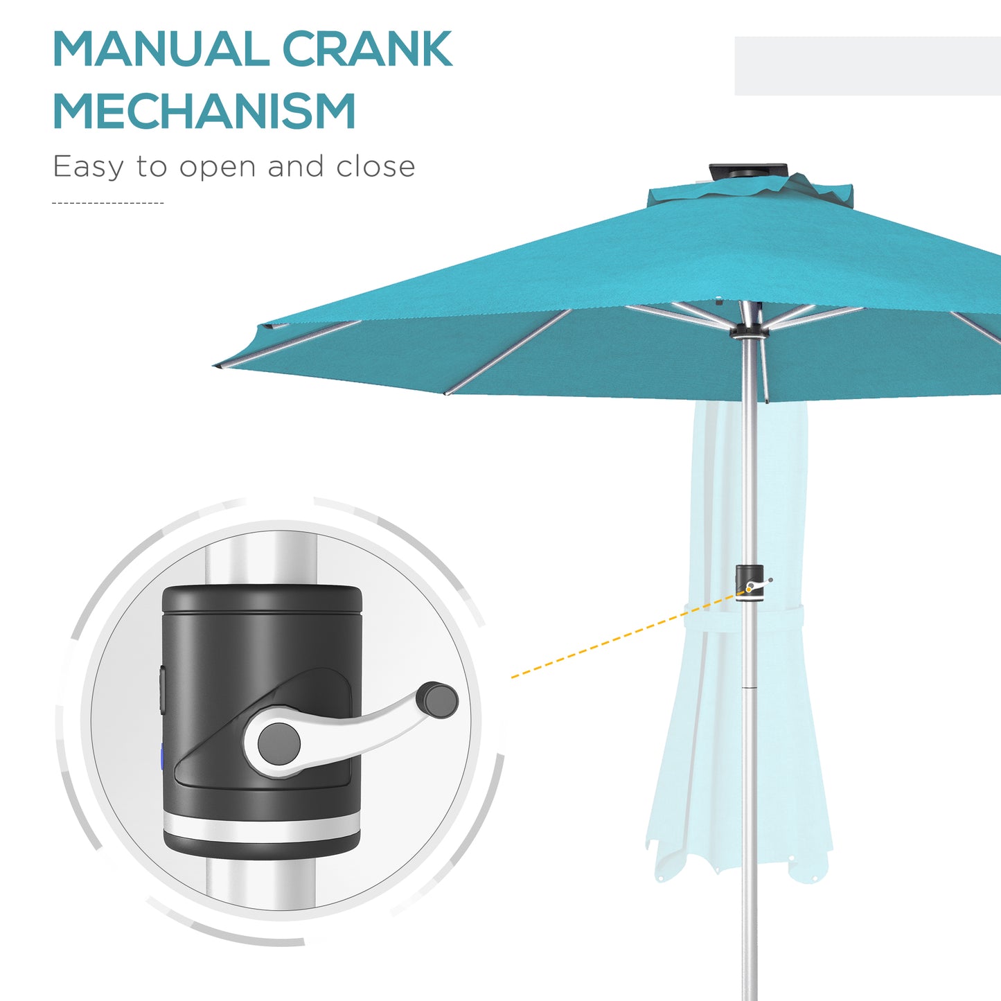 3m Parasol, with Solar-Powered LED Lights