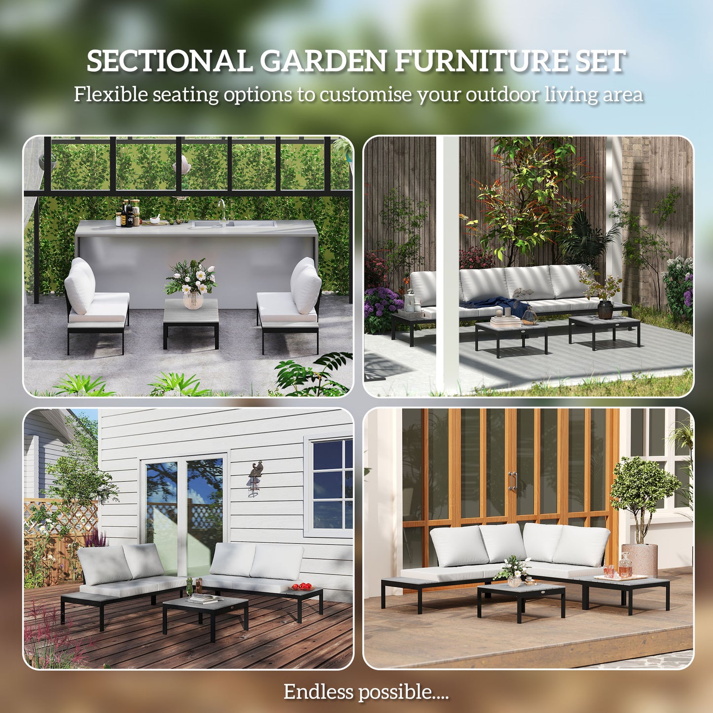 Four-Piece Garden Corner Sofa Set with 2 Loveseats and 2 Coffee Tables