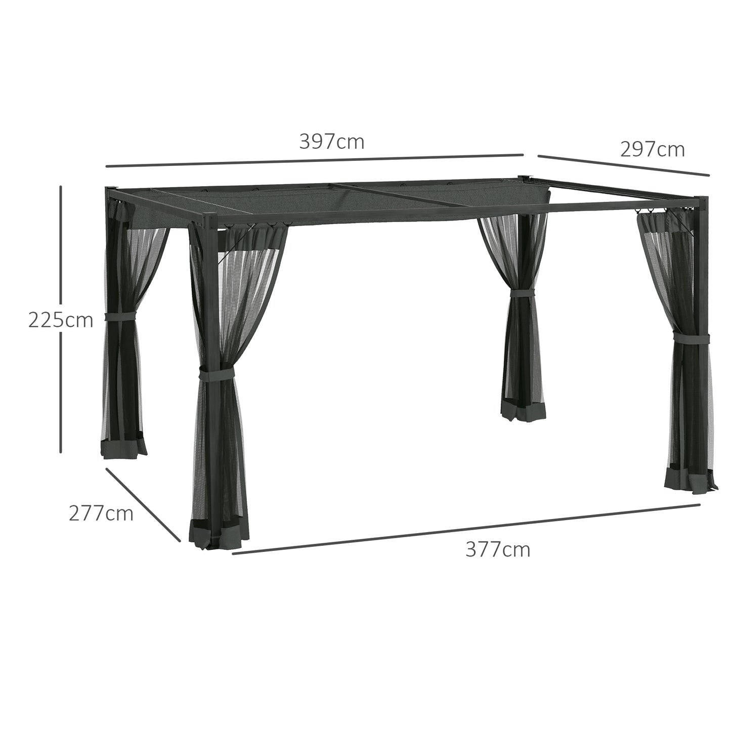 3 x 4m Aluminium Frame Pergola, with Retractable Roof
