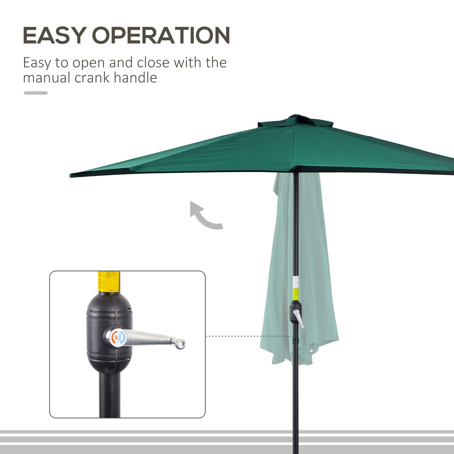 2.7m Garden Half Parasol, Outdoor Balcony Umbrella with 5 Steel Ribs