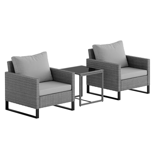 3 Pieces Rattan Bistro Set with 4 Cushions