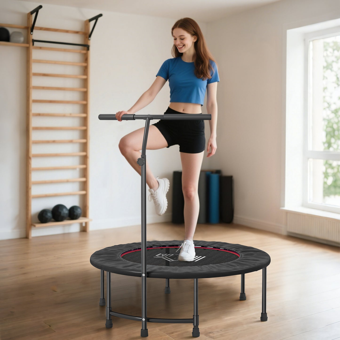 40" Fitness Trampoline with Adjustable Handle, Rebounder Trampoline