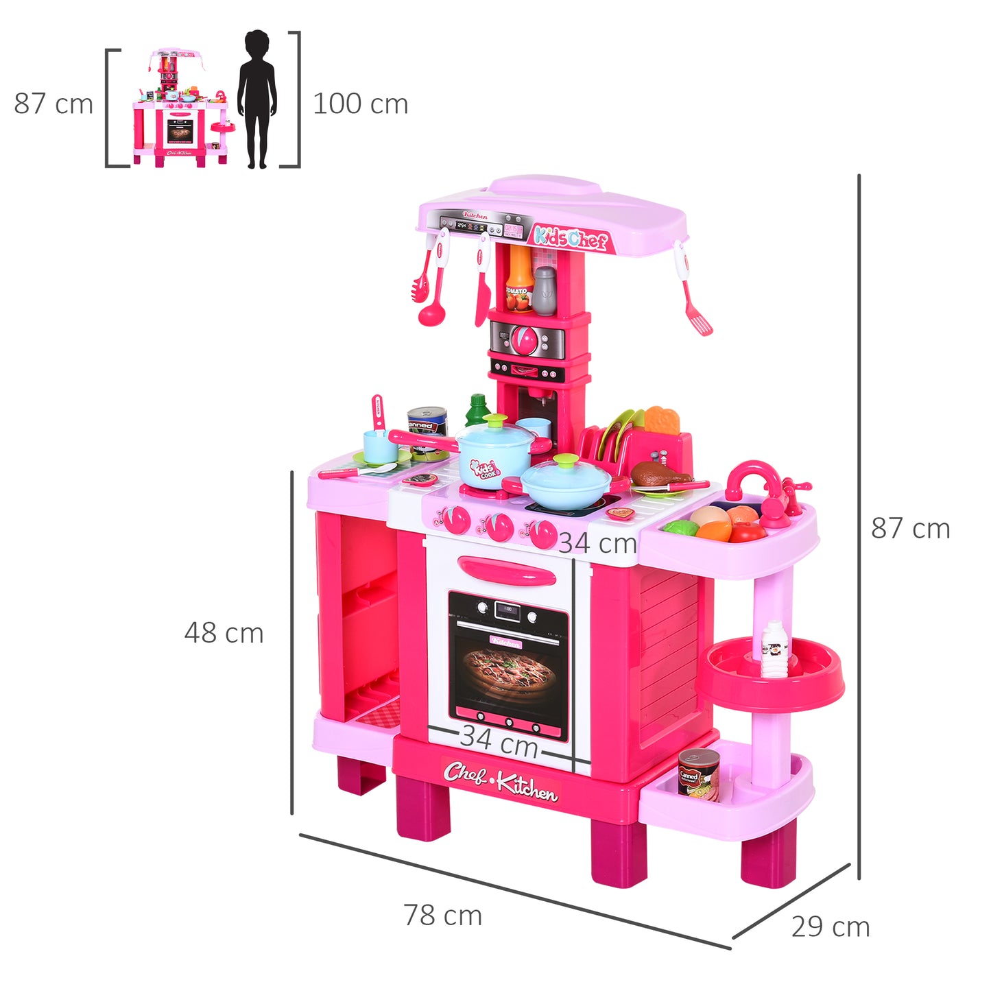 38 Pcs Kids Children Kitchen Play Set w/ Realistic Sounds Lights
