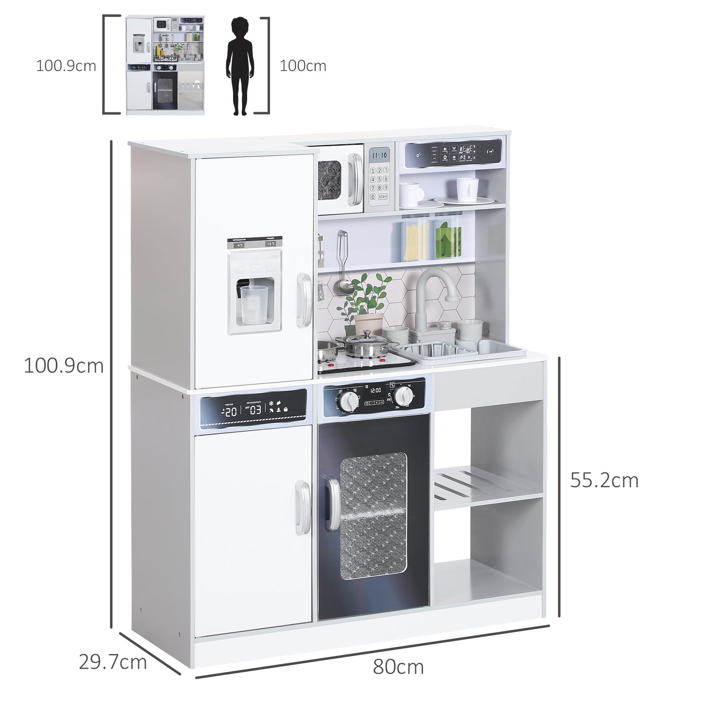 Pretend Play Toy Kitchen, Kids Kitchen Playset w/ Sounds, Lights