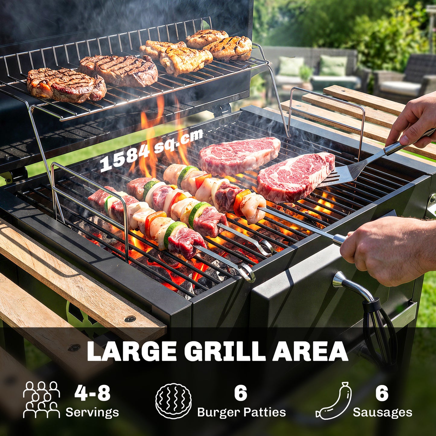 Charcoal BBQ Grill with Height Adjustable Charcoal Pan