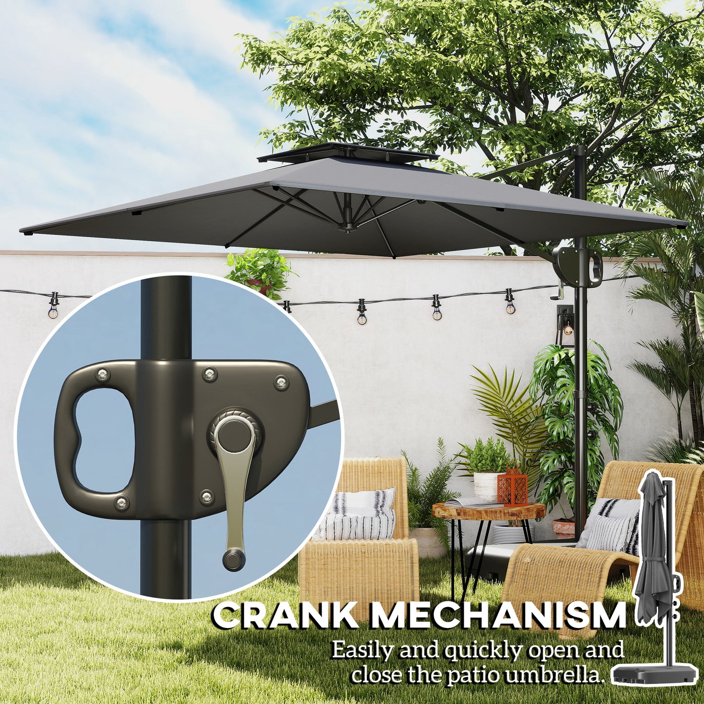 Cantilever Parasol with Weighted Base Double Top Garden Parasol