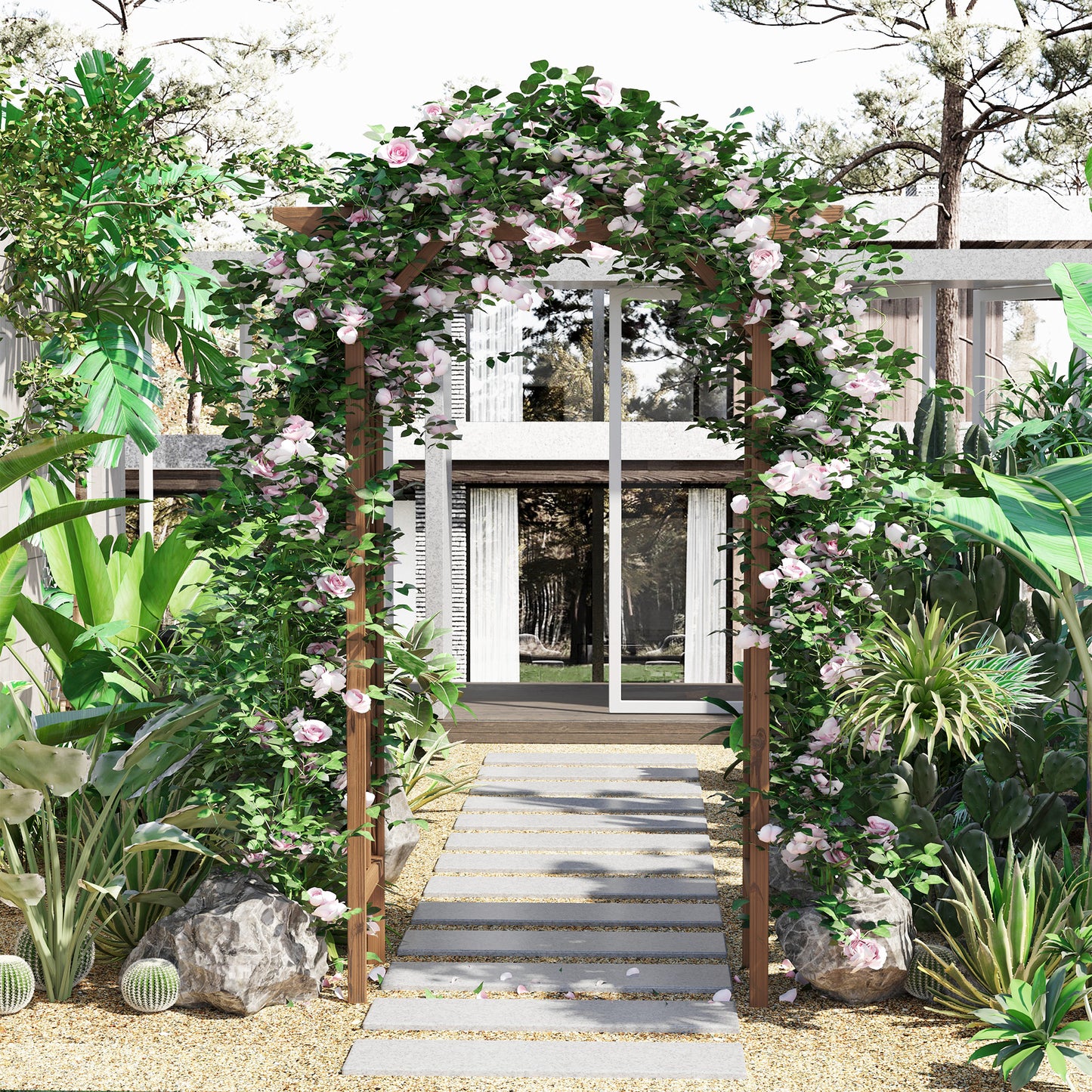 Wooden Garden Arbor, Arch Trellis with Classic Countryside Style