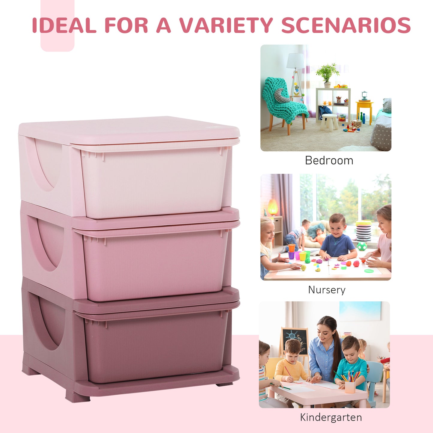 3 Drawers Plastic Storage Units, 3 Tier Kids Storage Units