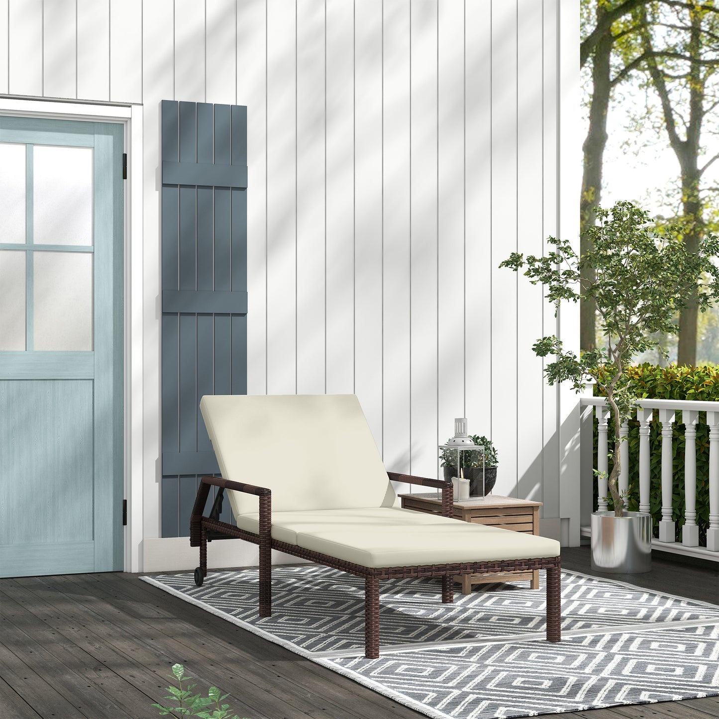 Outdoor Sun Lounger, Rattan Wicker Chaise Recliner