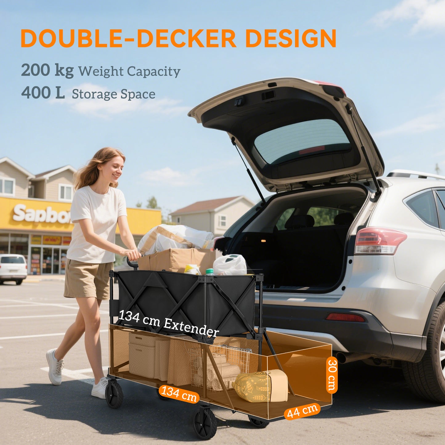 Double Decker Folding Festival Trolley on Wheels