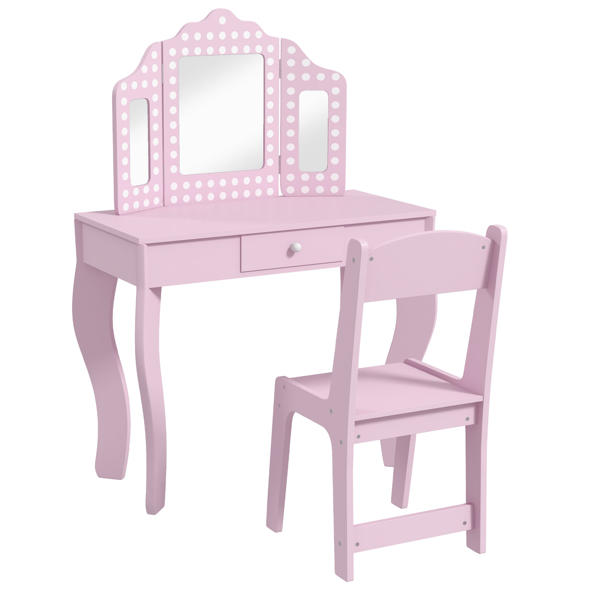 Kids Dressing Table Sets with Stool and Tri-Fold Mirror