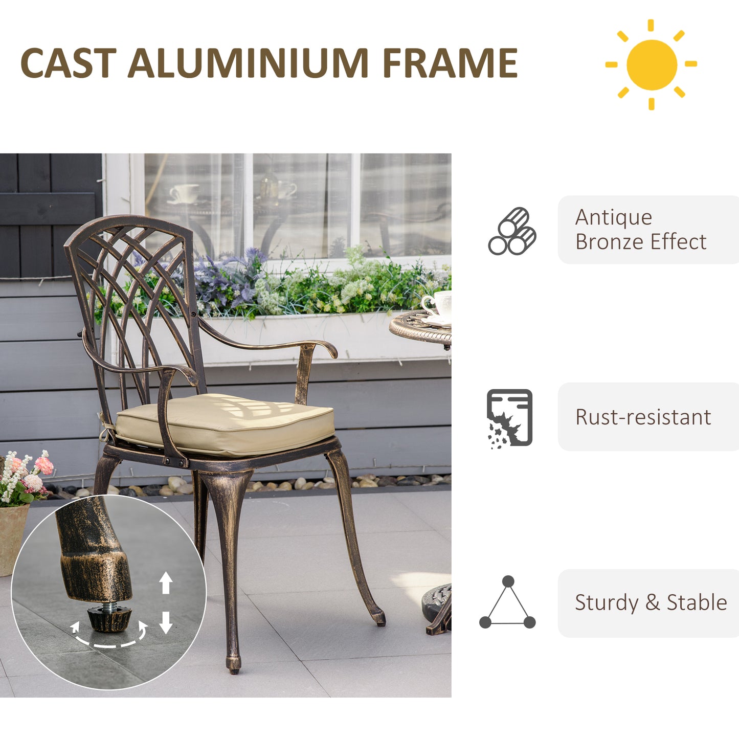 3pc Cast Aluminium Garden Bistro Set for 2 with Parasol Hole