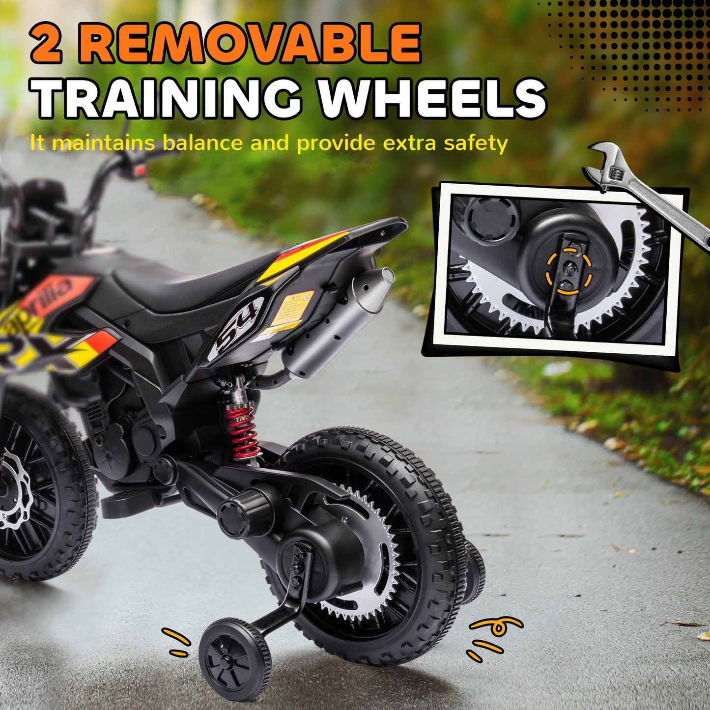 12V Aprilia Licensed Kids Motorbike with Training Wheels