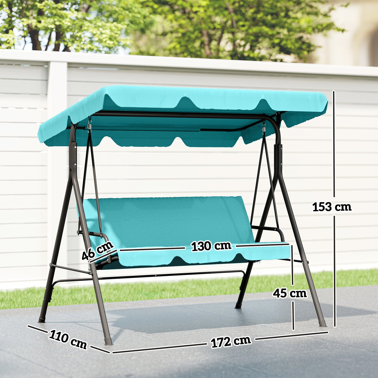 Three-Seater Garden Swing Chair, with Adjustable Canopy