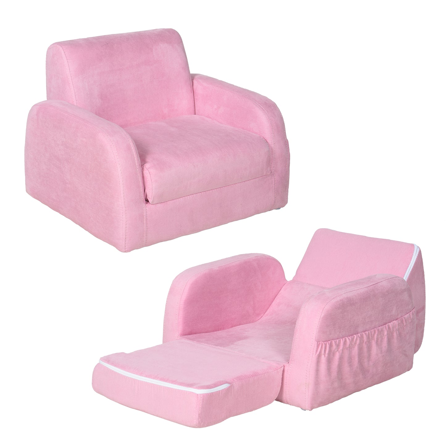 2-in-1 Kids Armchair, Toddler Sofa Bed, with Wood Frame, for Bedroom
