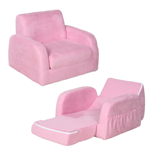 2-in-1 Kids Armchair, Toddler Sofa Bed, with Wood Frame, for Bedroom