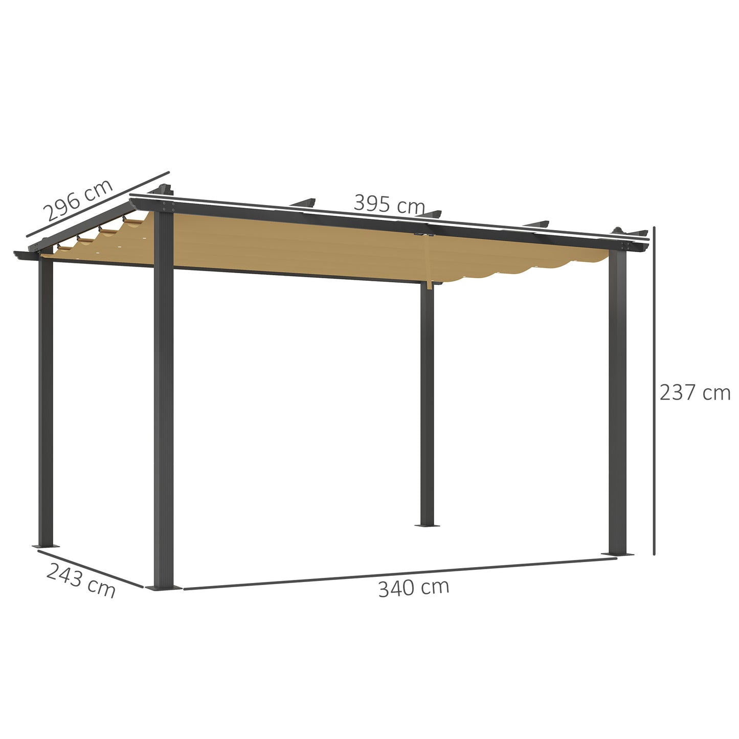 3 x 4m Aluminium Pergola, with Retractable Roof