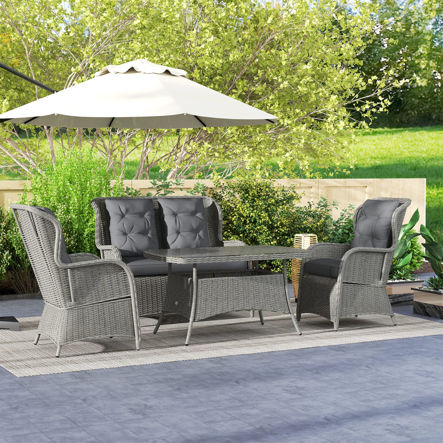 Garden PE Rattan Dining Sofa Set, Outdoor 4 Seater Wicker Furniture